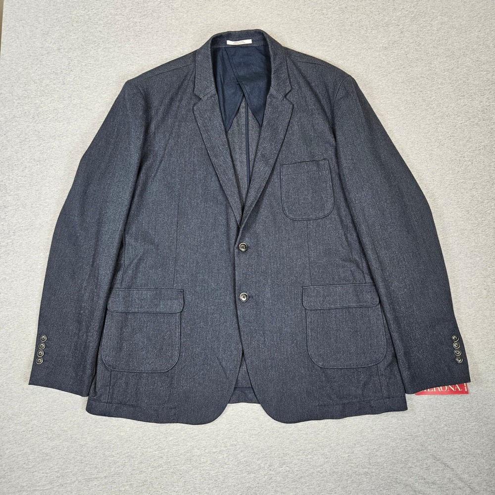 Merona Mens XXL Night Sky Navy Blue Herringbone Cotton Two Button Blazer Jacket
